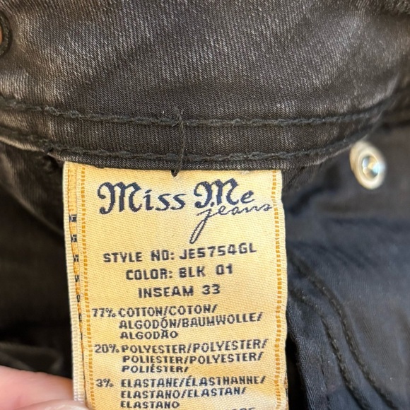 Miss Me Black Skinny Jeans Raw Hem Sequins Pockets Western Goth Embellished - Picture 11 of 12